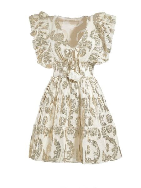 BLE Sukienka w kolorze kremowym rozmiar: onesize. Brązowe sukienki BLE, z aplikacjami, z bawełny, bez kołnierzyka, bez ramiączek, mini, rozkloszowane. Za 167.28 zł.