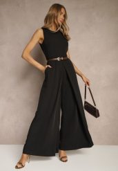 Czarny Kombinezon Bez Rękawów z Nogawkami Wide Leg Noreldi. Czarne sukienki Renee, m, bez wzorów, eleganckie, bez kołnierzyka, bez ramiączek. W wyprzedaży za 127.99 zł.