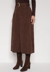 Brązowa Rozkloszowana Wiskozowa Spódnica z Bawełną Ozdobiona Paskiem Nawedea. Brązowe spódnice Born2be, na co dzień, l, bez wzorów, z bawełny, eleganckie, midi, rozkloszowane. Za 139.99 zł.