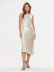 Calvin Klein Sukienka koktajlowa Naia K20K206160 Beżowy Regular Fit. Brązowe sukienki Calvin Klein, bez wzorów, z satyny, wizytowe, bez kołnierzyka, bez ramiączek. Za 949.99 zł.