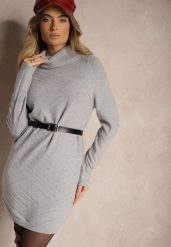 Szara Dzianinowa Sukienka o Prostym Kroju z Golfem Sinavellea. Szare sukienki Renee, na co dzień, l, bez wzorów, z dzianiny, eleganckie, bez kołnierzyka, bez ramiączek, mini, proste. W wyprzedaży za 71.99 zł.