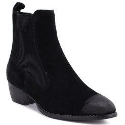 Skórzane botki damskie sztyblety zamszowe czarne T.Sokolski Z26-363. Czarne botki T.Sokolski, bez wzorów, ze skóry, bez obcasa, bez zapięcia. Za 209.99 zł.