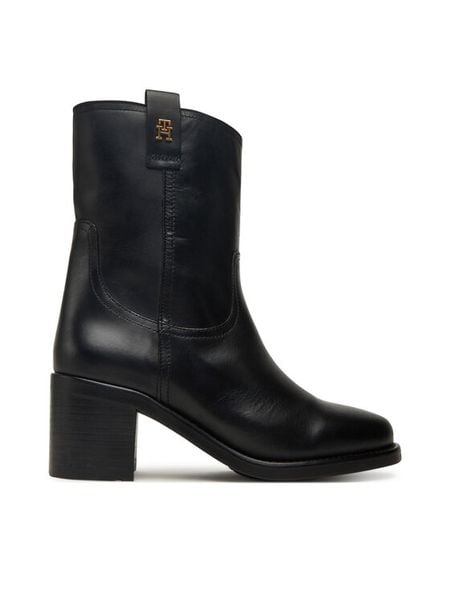 Tommy Hilfiger Botki Riding Lthr Mid Boot Block Heel FW0FW08776 Czarny. Czarne botki Tommy Hilfiger, bez wzorów, ze skóry, bez obcasa, na słupku, bez zapięcia. Za 699.99 zł.