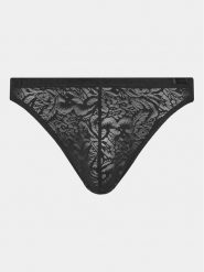 HOM Stringi 402886 Czarny. Czarne stringi HOM, bez wzorów, z materiału. Za 89.99 zł.