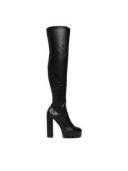 DeeZee Kozaki 339-1 Czarny. Czarne kozaki DeeZee, bez wzorów, z materiału, bez obcasa, na słupku, bez zapięcia. Za 239.99 zł.