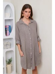 Rodier Lin Lniana sukienka w kolorze szarobrązowym rozmiar: L/XL. Brązowe sukienki Rodier Lin, l, bez wzorów, ze lnu, bez kołnierzyka, bez ramiączek, midi. Za 118.84 zł.