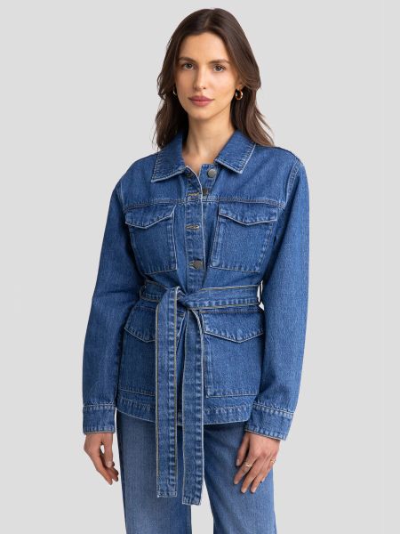 Kurtka damska jeansowa z wiązaniem w pasie niebieska Chelsey 379. Niebieskie kurtki BIG STAR, l, bez wzorów, z denimu, eleganckie, bez kaptura. W wyprzedaży za 199.99 zł.