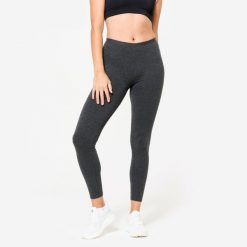 Legginsy fitness damskie Domyos slim Salto. Czarne legginsy DOMYOS, bez wzorów, z bawełny, sportowe. Za 29.99 zł.