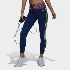 Damskie legginsy treningowe 7/8 adidas FARM Rio. Niebieskie legginsy adidas, bez wzorów, sportowe. W wyprzedaży za 221.00 zł.