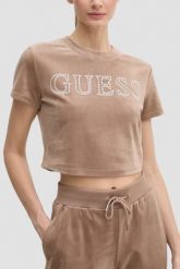 GUESS Brązowy top damski Couture Tee, Rozmiar XL. Brązowe topy Guess, s, z aplikacjami, bez kołnierzyka, bez ramiączek. W wyprzedaży za 99.99 zł.