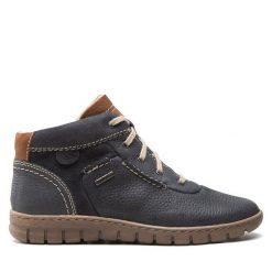 Botki Josef Seibel. Niebieskie botki Josef Seibel, bez wzorów, bez obcasa, na płaskiej podeszwie, bez zapięcia. Za 449.99 zł.