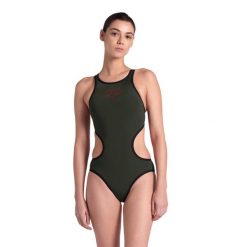 Strój Kąpielowy damski Arena One Biglogo One Piece. Zielone stroje jednoczęściowe Arena, bez wzorów, z materiału, sportowe. Za 149.99 zł.