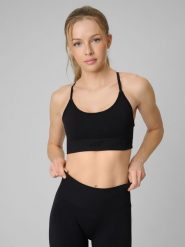 4F Biustonosz treningowy bezszwowy z niskim wsparciem damski - czarny M/L. Czarne biustonosze sportowe 4f, bez wzorów, ze skóry, na fitness i siłownię. Za 99.99 zł.
