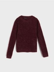 Sweter z futrzanym wykończeniem - różowy. Czerwone swetry Sinsay, l, bez wzorów, z futra, bez ramiączek. Za 59.99 zł.