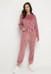 Ciemnoróżowy Welurowy Komplet Dresowy Bluza i Spodnie Typu Jogger Lisilwena. Czerwone bluzy Born2be, l, bez wzorów, z dresówki, eleganckie, bez ramiączek, bez kaptura. W wyprzedaży za 72.24 zł.