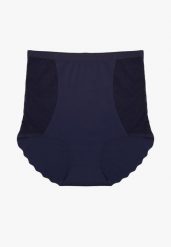 Granatowa Bezszwowa Bielizna modelująca Majtki High Waist Falawena. Niebieskia bielizna modelująca Renee, bez wzorów, z podwyższonym stanem. Za 4.99 zł.