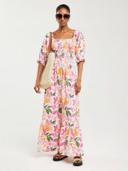 BIG STAR Sukienka "Dinova" w kolorze białym ze wzorem rozmiar: S. Białe sukienki BIG STAR, s, bez wzorów, z wiskozy, retro, bez kołnierzyka, bez ramiączek, maxi. Za 149.99 zł.