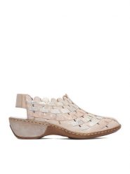 Rieker Sandały CEO-47156-43 Beżowy. Brązowe sandały Rieker, bez wzorów, ze skóry, bez obcasa, na koturnie, bez zapięcia. Za 349.99 zł.