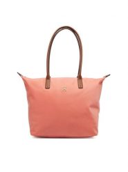 Tommy Hilfiger Torebka Popette Tote AW0AW17711 Koralowy. Pomarańczowe shopper bag Tommy Hilfiger, bez wzorów, z materiału, bez dodatków. Za 409.99 zł.