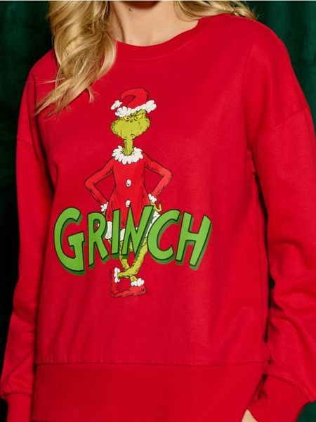 Bluza Grinch - czerwony. Czerwone bluzy Sinsay, l, bez wzorów, bez kaptura, do biegania. Za 49.99 zł.