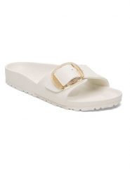 Birkenstock Klapki "Madrid Big Buckle" w kolorze białym rozmiar: 38. Białe klapki Birkenstock, bez wzorów, klasyczne, z otwartym noskiem, bez obcasa, bez zapięcia. Za 204.95 zł.