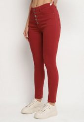 Bordowe Spodnie Skinny Kyllienne. Czerwone jeansy Born2be, na wiosnę, l, bez wzorów, z jeansu, z podwyższonym stanem, długie. W wyprzedaży za 59.49 zł.
