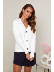 Soft Cashmere Kardigan w kolorze białym rozmiar: 34/36. Białe swetry Soft Cashmere, bez wzorów, ze splotem, klasyczne, bez ramiączek. Za 127.35 zł.