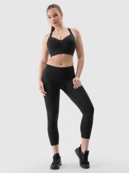 4F Legginsy treningowe z materiału z recyklingu damskie - czarne S. Czarne legginsy 4f, bez wzorów, z dzianiny, sportowe. W wyprzedaży za 59.99 zł.