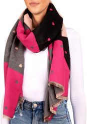 X2 Szalik Cashmirillo 70 x 200 cm - wzór w serca - Czarny i Różowy. Czarne szaliki i kominy X2, na jesień, bez wzorów, z kaszmiru. Za 119.00 zł.