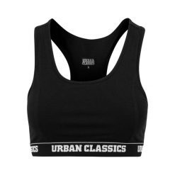 Damski biustonosz z logo Urban Classic. Czarne biustonosze sportowe Urban Classics, bez wzorów. W wyprzedaży za 39.00 zł.