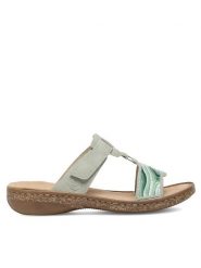 Rieker Klapki 62829-52 Zielony. Zielone klapki Rieker, bez wzorów, z syntetyku, bez obcasa, bez zapięcia. Za 289.99 zł.