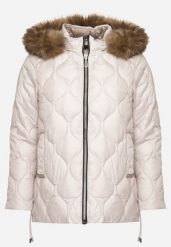 Beżowa Pikowana Kurtka o Prostym Kroju z Kapturem i Ściągaczami Temilorae. Brązowe kurtki Born2be, plus size, bez wzorów, z dzianiny, wizytowe, z kapturem. Za 189.99 zł.