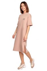 Swobodna shirtowa sukienka midi z krótkim rękawem mokka. Sukienki Be Active, na co dzień, l, bez wzorów, bez kołnierzyka, bez ramiączek, midi. Za 229.00 zł.