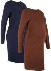 Sukienka shirtowa ciążowa (2 szt.). Brązowe sukienki bonprix, bez wzorów, bez kołnierzyka, moda ciążowa, bez ramiączek. Za 149.98 zł.