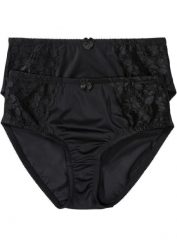 Figi maxi (2 pary). Białe figi bonprix, bez wzorów, z koronki. Za 67.99 zł.