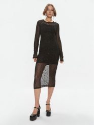 Please Sukienka koktajlowa A1VNCAP000 Czarny Slim Fit. Czarne sukienki Please, xs, bez wzorów, z syntetyku, wizytowe, bez kołnierzyka, bez ramiączek. Za 239.99 zł.