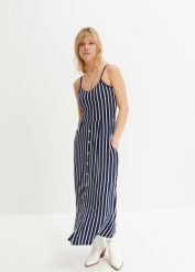 Sukienka midi w paski. Niebieskie sukienki bonprix, bez wzorów, eleganckie, bez kołnierzyka, bez ramiączek, midi. Za 124.99 zł.