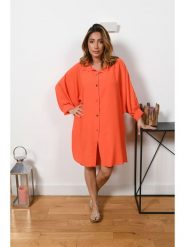 Plus Size Company Sukienka "Deborah" w kolorze koralowym rozmiar: 36/38. Czerwone sukienki Plus Size Company, plus size, bez wzorów, klasyczne, z asymetrycznym kołnierzem, plus size, bez ramiączek, midi, asymetryczne. Za 69.42 zł.