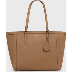 Lauren Ralph Lauren torebka skórzana kolor brązowy. Brązowe shopper bag Lauren Ralph Lauren, bez wzorów, na ramię, bez dodatków. Za 1,299.90 zł.