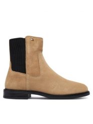Tommy Hilfiger Sztyblety Enamel Flag Suede Ankle Chelsea FW0FW09575 Beżowy. Brązowe botki Tommy Hilfiger, bez wzorów, ze skóry, bez obcasa, na płaskiej podeszwie, bez zapięcia. Za 649.99 zł.
