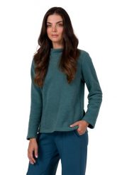 Prosta Bluza z Wysokim Kołnierzem - Indygo. Białe bluzy MOE, l, bez wzorów, z bawełny, bez kaptura. Za 254.90 zł.