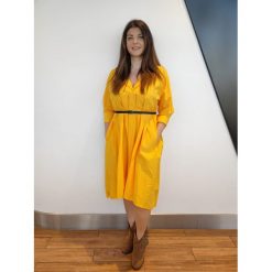 Pomarańczowa sukienka z rękawkami Alessia Santi. Brązowe sukienki Alessia Santi, s, bez wzorów, z bawełny, klasyczne, bez kołnierzyka, bez ramiączek. W wyprzedaży za 630.00 zł.