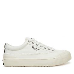 Tenisówki Pepe Jeans. Białe trampki Pepe Jeans, bez wzorów, z jeansu, bez zapięcia. Za 249.99 zł.