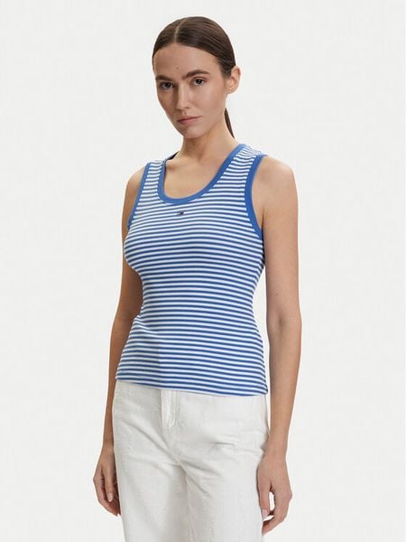Tommy Jeans Top DW0DW20673 Niebieski Slim Fit. Niebieskie topy Tommy Jeans, l, bez wzorów, z bawełny, bez kołnierzyka, bez ramiączek. Za 98.99 zł.