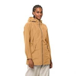 Kurtka przeciwdeszczowa damska Jack Wolfskin Dakar Parka. Żółte płaszcze Jack Wolfskin, na lato, l, bez wzorów, z materiału, sportowe, bez kaptura. Za 409.99 zł.