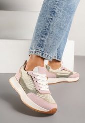 Różowe Sneakersy Ozdobione Geometrycznym Motywem Calgis. Czerwone buty sportowe lifestyle Renee, bez wzorów, z jeansu, sportowe, bez zapięcia. Za 99.99 zł.