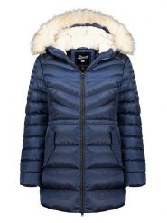 Geographical Norway Płaszcz zimowy "Destinee" w kolorze granatowym rozmiar: L. Niebieskie płaszcze Geographical Norway, na zimę, l, bez wzorów, z puchu, bez kaptura. Za 251.53 zł.