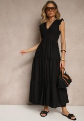 Czarna Sukienka z Wiskozy Ozdobiona Falbankami Sadovene. Czarne sukienki Renee, na co dzień, m, bez wzorów, z wiskozy, eleganckie, bez kołnierzyka, bez ramiączek, maxi. W wyprzedaży za 63.99 zł.
