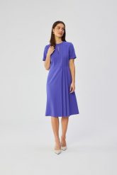 Fioletowa Midi Sukienka z Ozdobnymi Zakładkami. Fioletowe sukienki MOE, l, bez wzorów, z elastanu, bez kołnierzyka, bez ramiączek, midi, rozkloszowane. Za 326.90 zł.