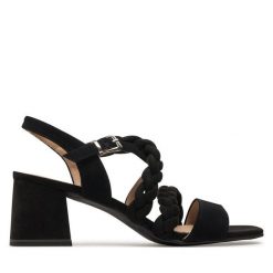 Sandały Caprice. Czarne sandały Caprice, bez wzorów, bez obcasa, na słupku, bez zapięcia. Za 449.99 zł.